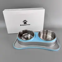 加厚不锈钢狗盆倾斜角设计宠物缓食双碗狗碗狗食盆猫咪水碗饭盆