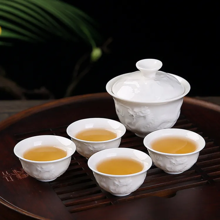 【粉丝专享】5件套陶瓷茶具 浮雕龙套装 功夫茶具  茶杯