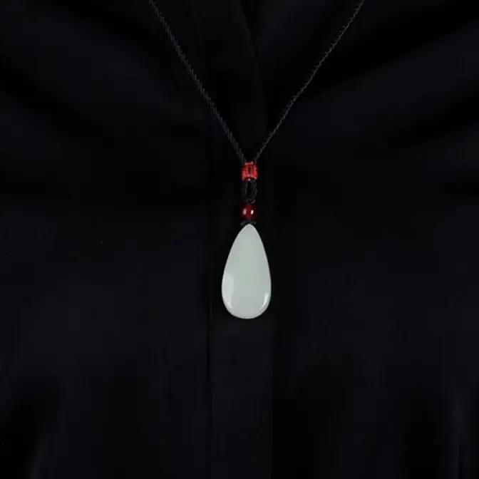 天然和田玉水滴白玉吊坠玉佩男女款玉石项链青白玉平安无事牌保真