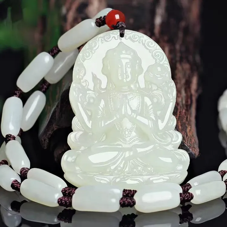 【新疆和田玉】玉观音吊坠男士观音菩萨白玉挂件项链