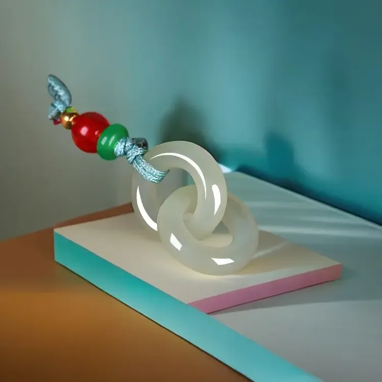 新疆天然和田玉环环相扣玉石吊坠男女情侣款心心相印吊环玉坠配饰