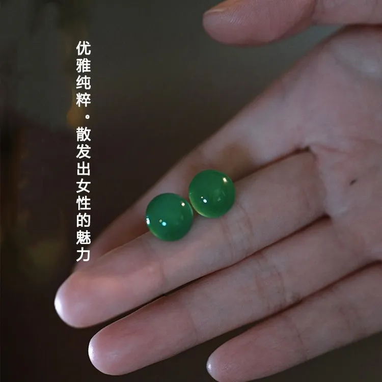 天然红玛瑙耳钉女中国红耳钉925银养耳绿玛瑙耳饰睡觉免摘耳棒