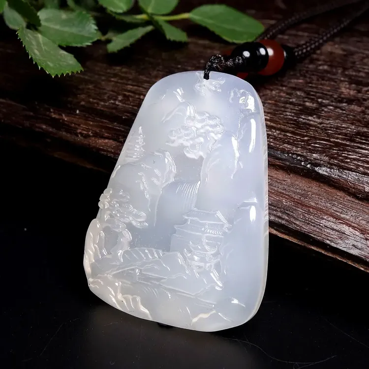 保真天然玛瑙玉髓挂件牌子正宗精雕山水招财开运牌时尚平安牌手工