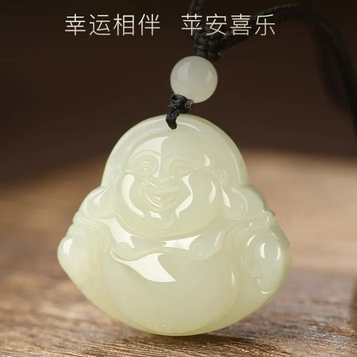 保真天然和田玉弥勒佛吊坠女玉佛头玉坠项链小佛公玉石玉佩挂件