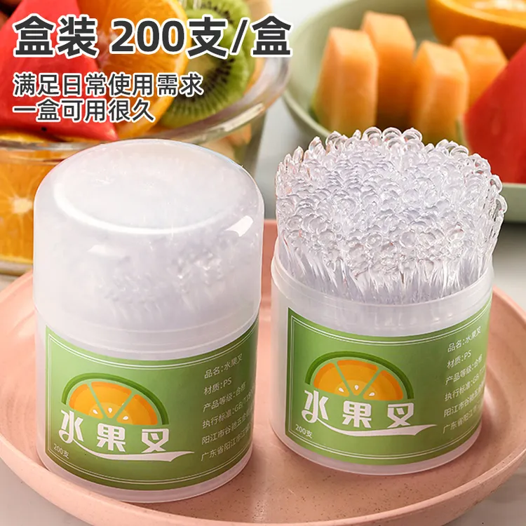 家用旅行透明罐装一次性水果蛋糕叉加长加厚竹节纹水果叉果盘叉子商品图