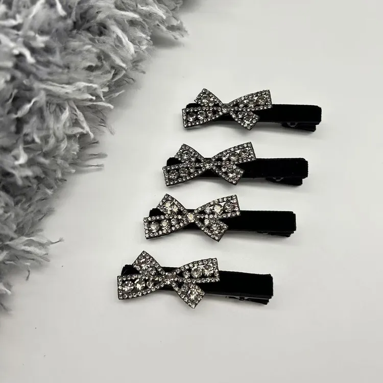 黑色丝绒亮钻发夹侧边夹鸭嘴夹