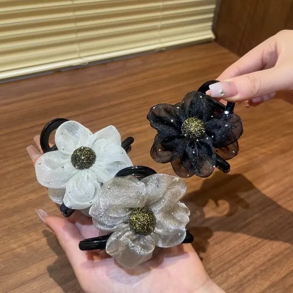 太阳花水钻花朵抓夹马尾丸子头抓夹气质百搭发饰商品图