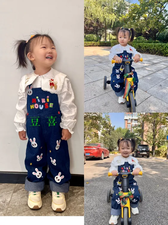 MK童装豪华重工满绣小兔小熊照相机背带裤