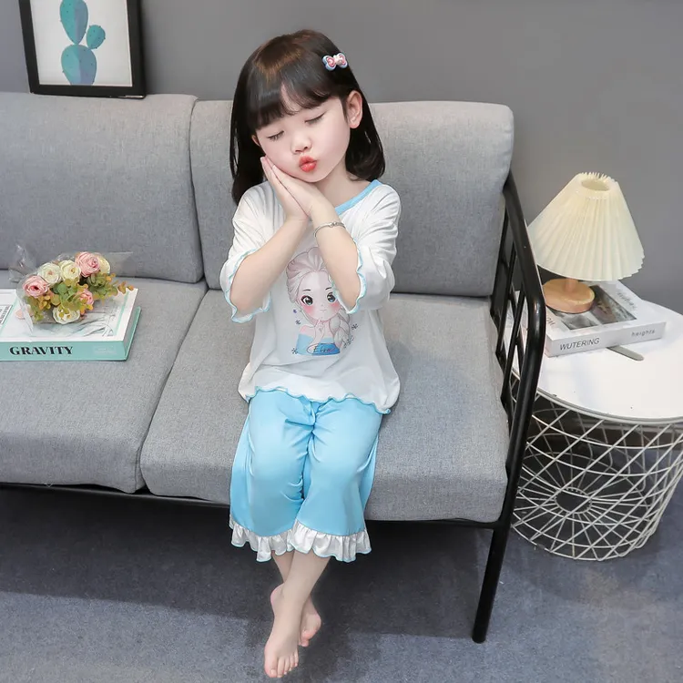 童装女童睡衣夏季薄款莫代尔棉女宝空调服女孩套装春秋儿童家居服