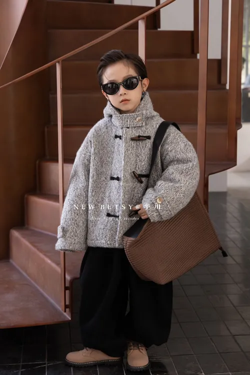 半川加厚连帽香风棉服酷男孩牛角扣连帽外套内里加绒加厚可过冬