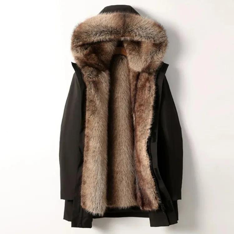 海宁2025秋冬新款派克服男可拆卸内胆加厚毛毛绒外套中长款棉大衣