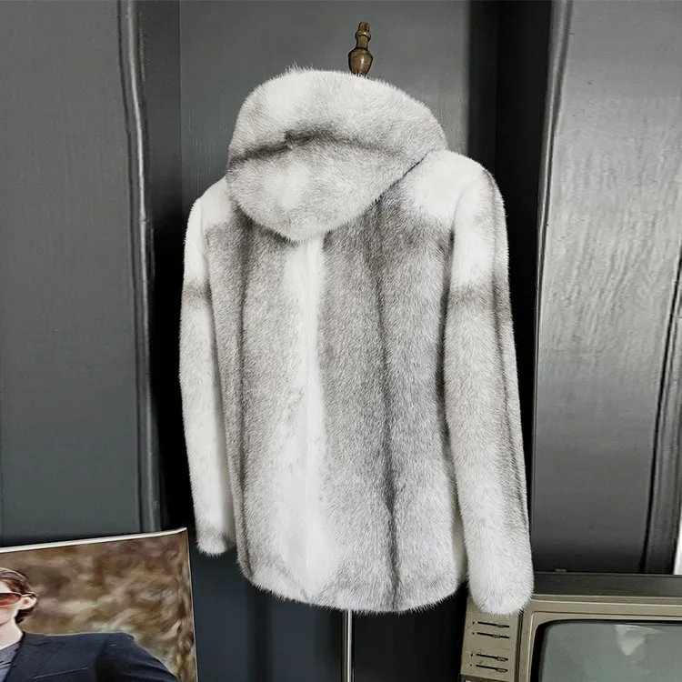 十字貂外套男环保皮衣仿水貂毛皮毛一体整貂白色毛毛大衣新款保暖