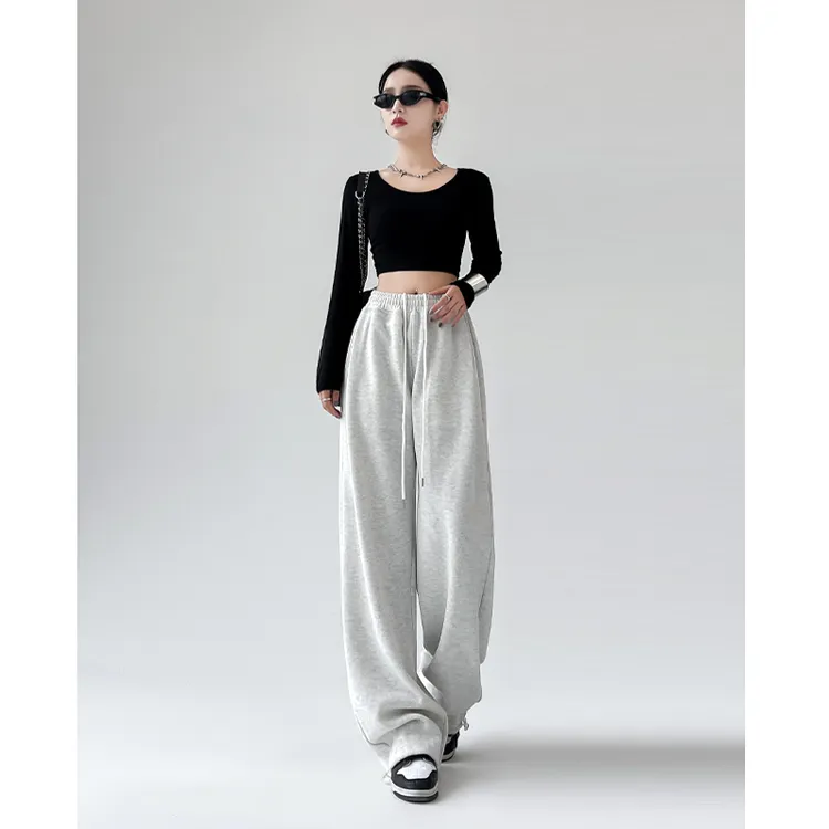 美式运动裤女冬款高腰宽松显瘦百搭阔腿裤外穿休闲加绒加厚卫裤子