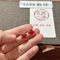 铭铭有你天然玛瑙 （红/黑）大号足银四叶草耳钉 