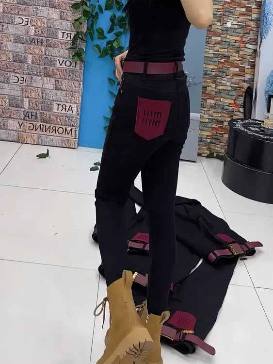 黑色加绒铅笔牛仔裤子2023秋冬季新款大码胖mm高腰弹力显瘦小脚裤