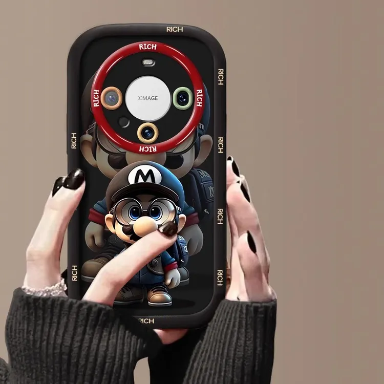 适用华为mate60pro手机壳卡通马里奥彩绘50防摔全包硅胶70创意ins