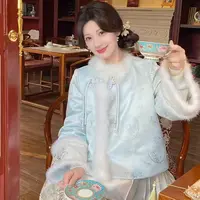 新中式国风盘扣提花羽绒服女秋冬新款高级感刺绣半身马面裙两件套