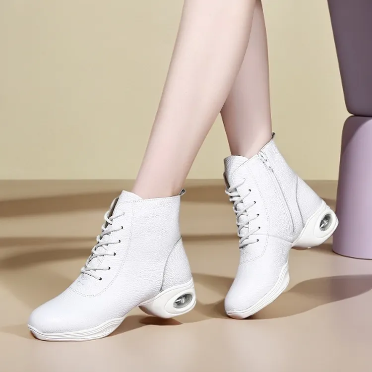 特丝丽她真皮舞蹈鞋跳舞鞋中跟牛皮广场舞鞋加绒中老年健步鞋短靴