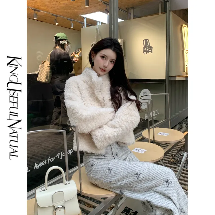 KUN【Creamy小白熊】冬日序曲 秋冬小短款进口羊羔毛时尚百搭短外套