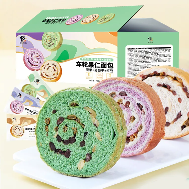 悦悦开心车轮果仁面包 坚果 葡萄干 红豆 粗粮饱腹代餐早餐零食