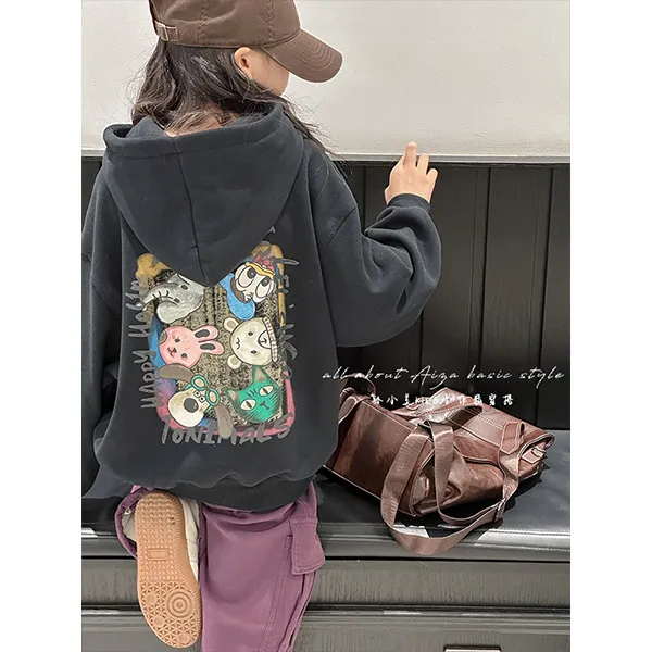 K25161韩国童装女童加绒加厚卫衣秋冬新款2025儿童一体绒连帽上衣