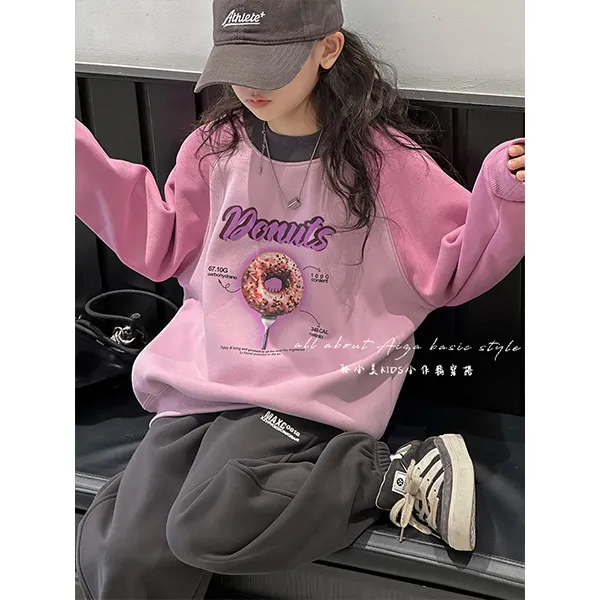 k25297韩国童装插肩袖女童加绒加厚卫衣秋冬装新款儿童洋气上衣潮