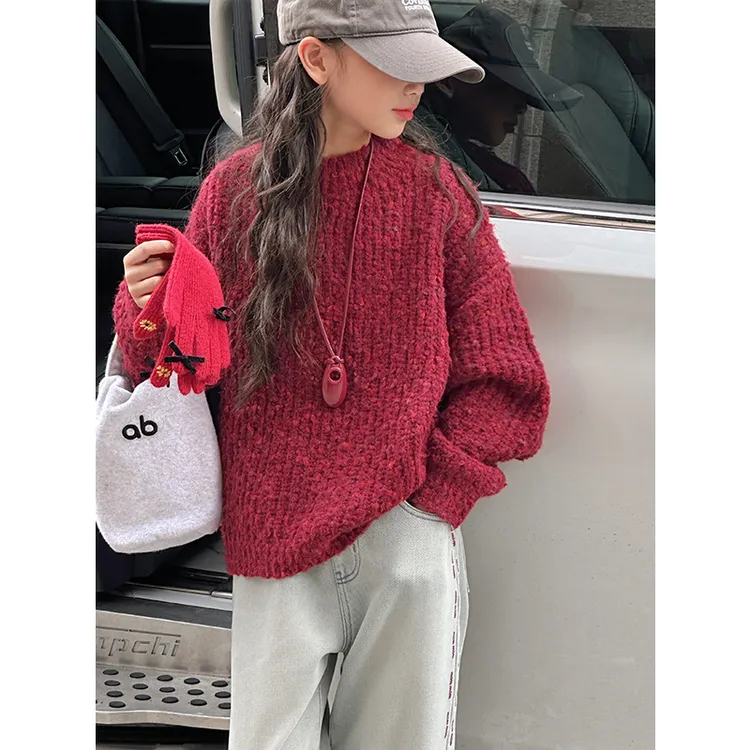 K27506孙小美KIDS半高领女童毛衣秋冬装儿童针织衫2024新款上衣潮