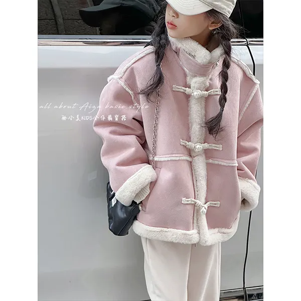K25457小香风中式女童加绒加厚外套儿童秋冬装2024新款大童上衣潮