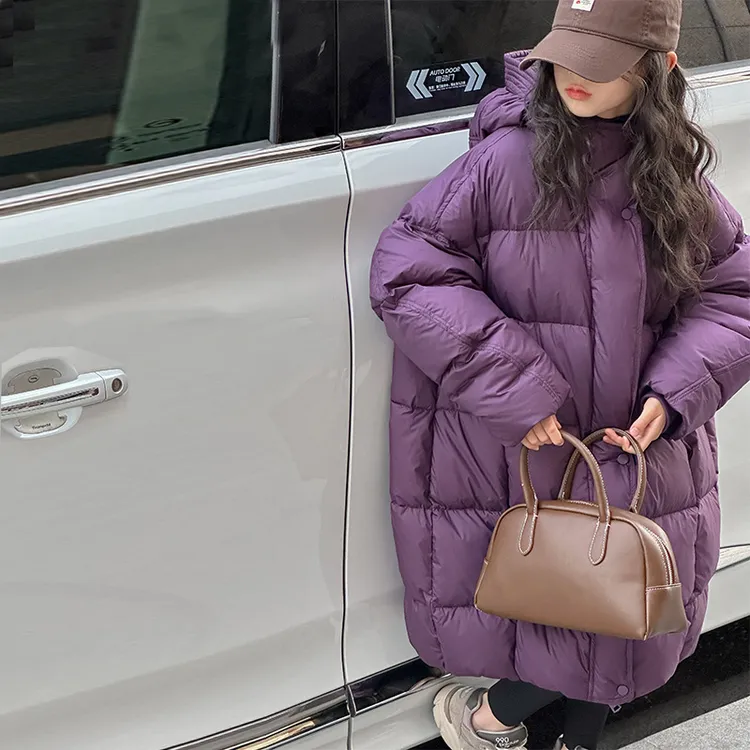 K25537白鸭绒女童羽绒服儿童中长款过膝外套2024冬款防寒大童加厚