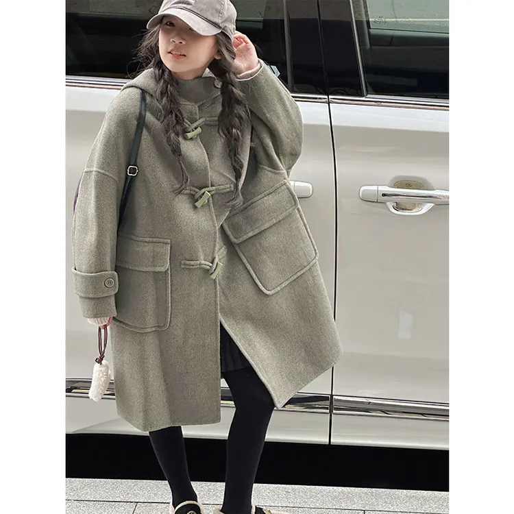 k27965羊毛大衣女童高端羊毛长款呢子外套新款秋冬装2024儿童双面