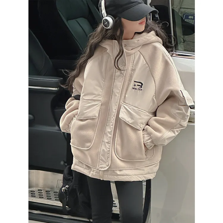 K27306孙小美KIDS女童外套2024新款秋冬装加厚棉服洋气连帽上衣潮