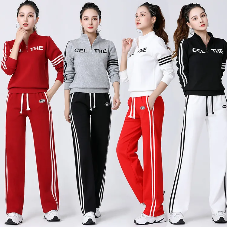 广场舞服装秋冬新款双杠直筒裤休闲运动套装女团队健身操舞蹈服装