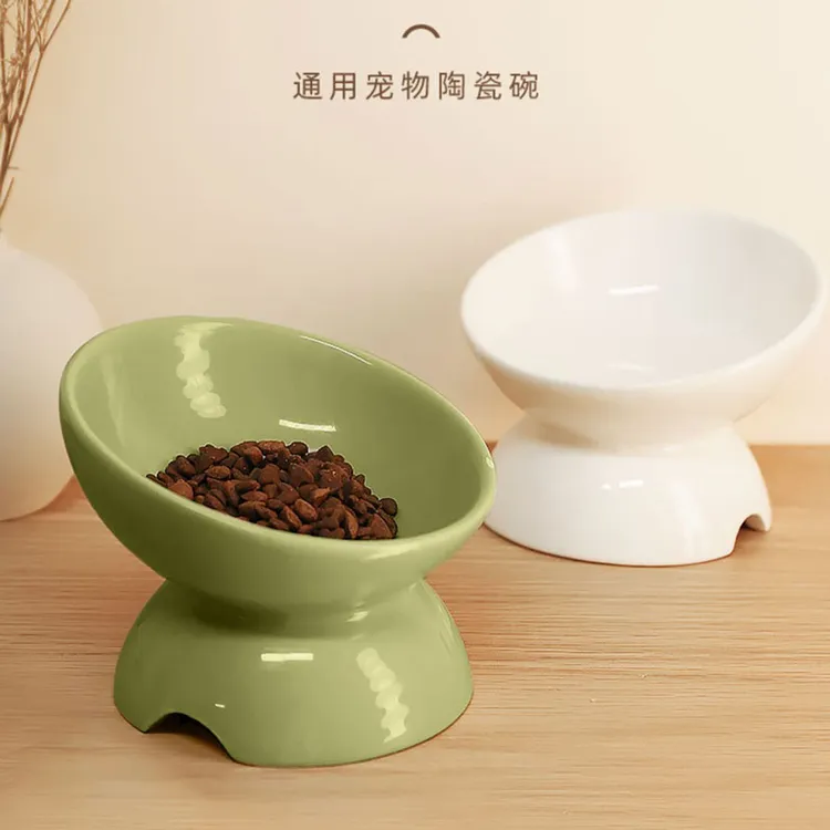 猫碗陶瓷猫咪食碗猫粮碗食盆斜口饭碗喝水狗碗高脚喂食碗宠物用品