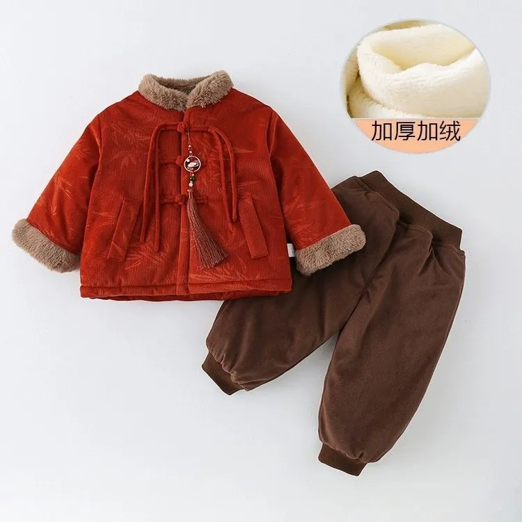 儿童秋冬国风棉袄套装男宝宝唐装衣服周岁礼服拜年服男童