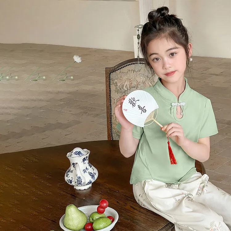 套装中国风夏季印花女童中大童