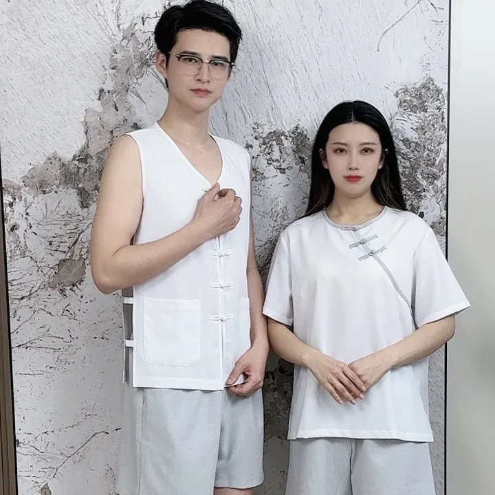 原创中式,搓澡服,助浴服,浴区工服,洗浴行业,团队工服,无袖宽松