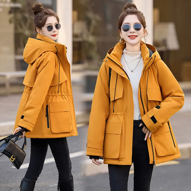 派克服白鸭绒羽绒服女秋冬新款收腰显瘦工装冲锋衣连帽保暖外套潮