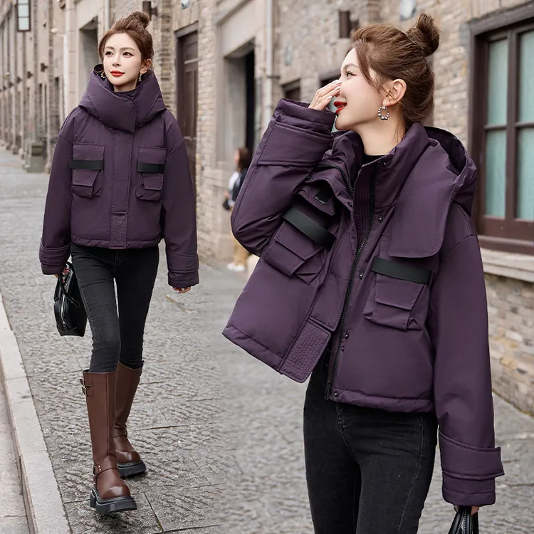 2025冬季新款连帽白鸭绒羽绒服时尚韩系显瘦冲锋衣加厚短款外套女