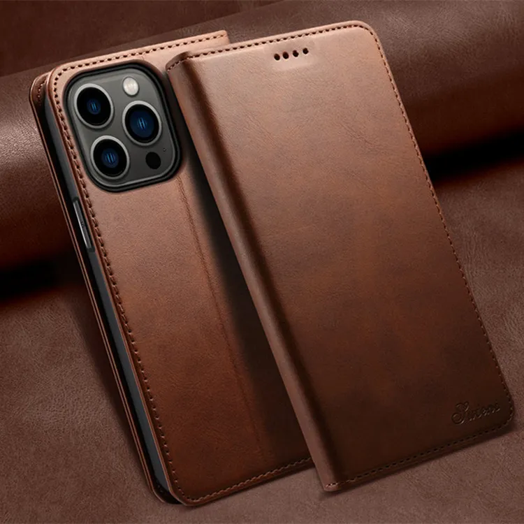 适用苹果16ProMax简约手机壳高档商务iphone15/14翻盖防摔皮套男