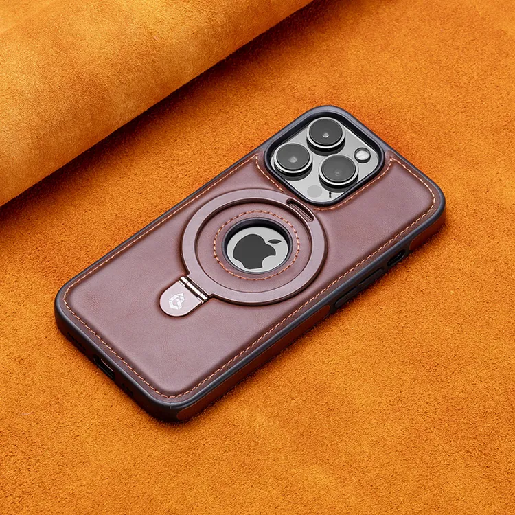适用苹果17ProMax磁吸支架手机壳高档皮套商务男iPhone16/15防摔