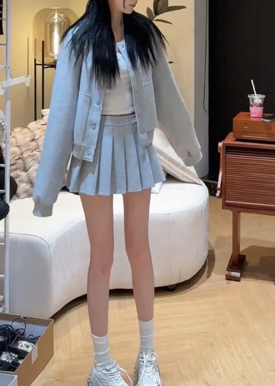 美式宽松休闲夹克卫衣高腰百褶裙显瘦两件套女早春季时尚运动套