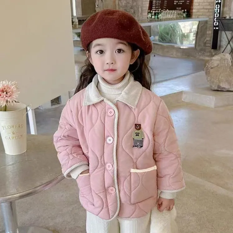 女童棉服冬装2024新款洋气宝宝加绒夹棉小童加厚棉衣儿童冬季棉袄