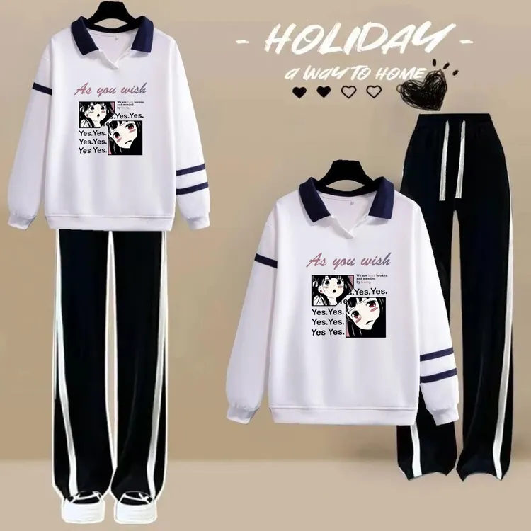 韩版秋装初中生套装女高中学生春季学院风时尚微胖宽松显瘦两件套