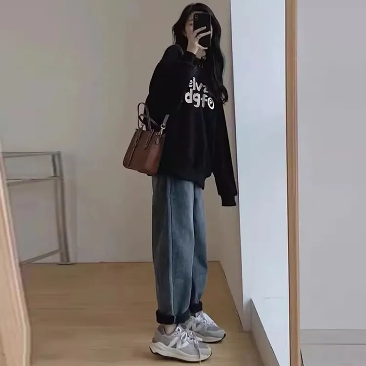 欧货黑色慵懒风卫衣女春秋冬季新款oversize小众潮牌宽松长袖上衣