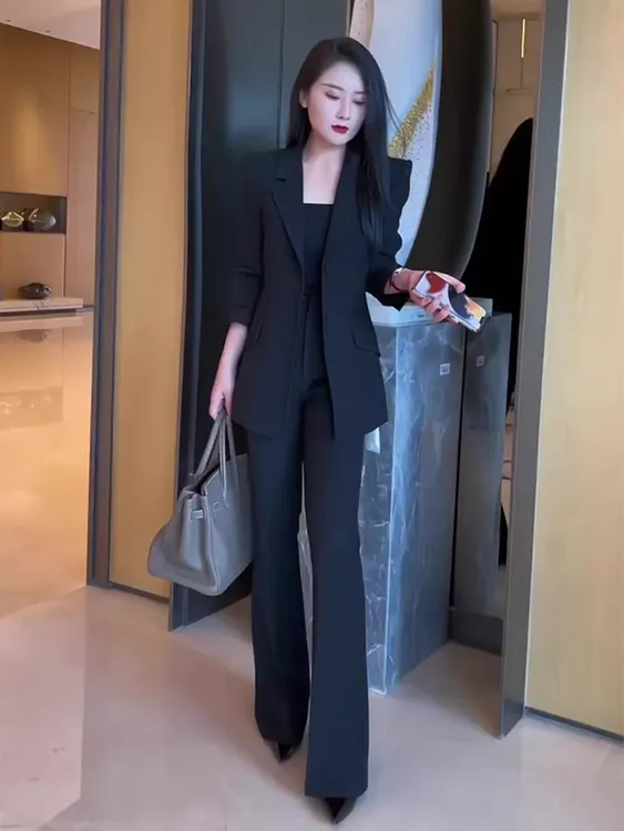 黑色西装职业套装女春秋时尚气质女神范职场正装售楼部工作服高端