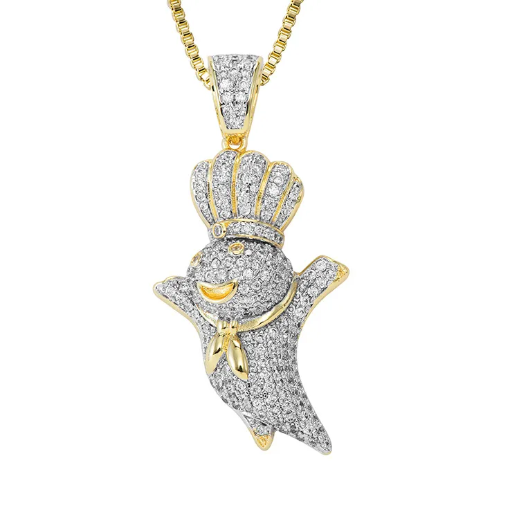 不锈钢项链 厨师吊坠人像项链嘻哈男女镶嵌18K镀金饰品时尚百搭