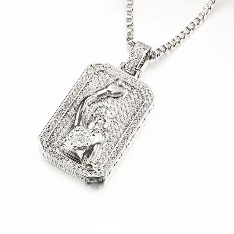 铜锆石吊坠 方形人像吊坠嘻哈男女项链镀金满钻项饰潮流首饰