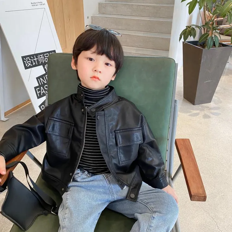 男童外套2025新款韩版儿童皮衣外套洋气夹克上衣休闲帅气春秋潮