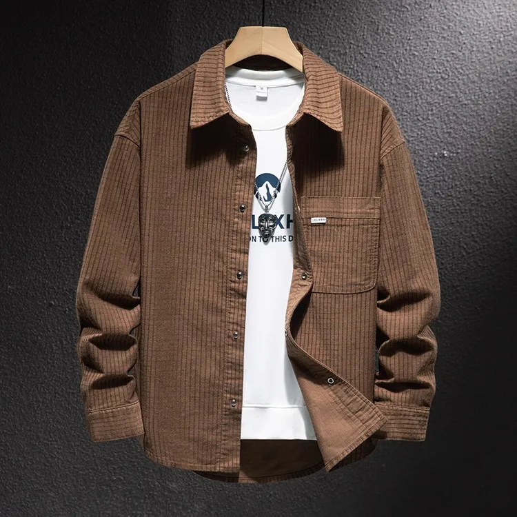 梵基弗奈高端外套秋季新款时尚休闲男士长袖外套宽松格子条纹上衣