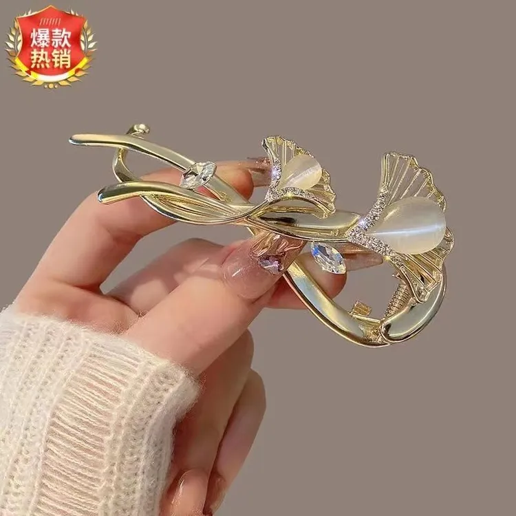 轻奢发饰品合发夹古风浪漫杏叶流苏扭扭夹盘发神器后脑勺抓夹